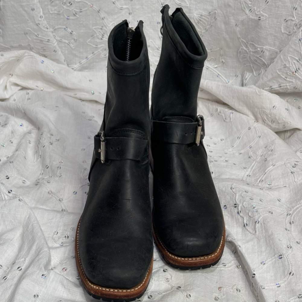 2/$100 Code West 9 Genuine Leather Matte Black Square Toe Boots Buckles